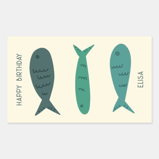 Seaside Soiree VERJAARDAG Schattigee Vissen CUSTOM Rechthoekige Sticker (Voorkant)