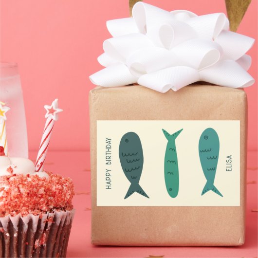 Seaside Soiree VERJAARDAG Schattigee Vissen CUSTOM Rechthoekige Sticker (Feest)