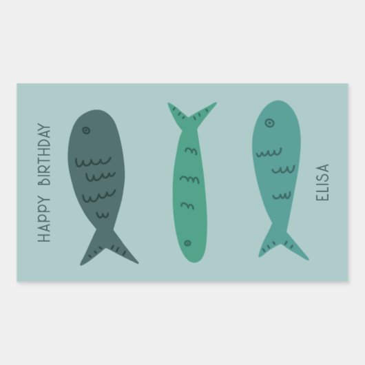 Seaside Soiree VERJAARDAG Schattigee Vissen CUSTOM Rechthoekige Sticker (Voorkant)