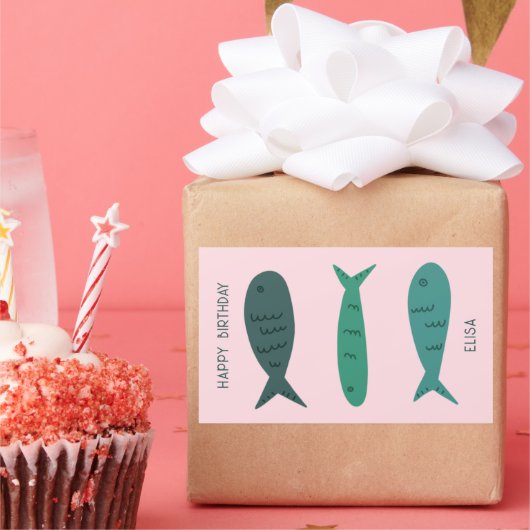 Seaside Soiree VERJAARDAG Schattigee Vissen CUSTOM Rechthoekige Sticker (Feest)