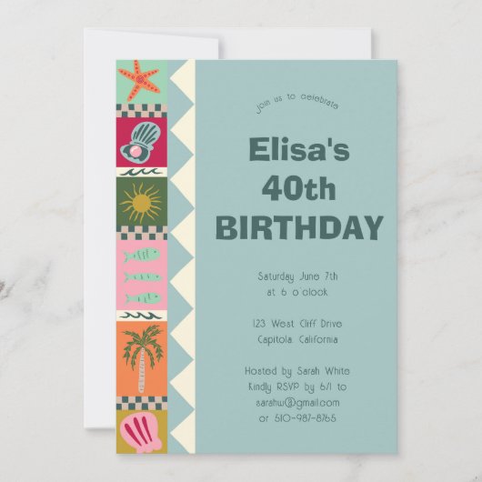 Seaside Soiree VERJAARDAGSFEEST Modern Schattige C Kaart (Voorkant)
