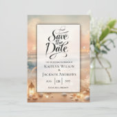 Seaside Sparkle en Sunset Dreams Trouwen Save The Date (Staand voorkant)
