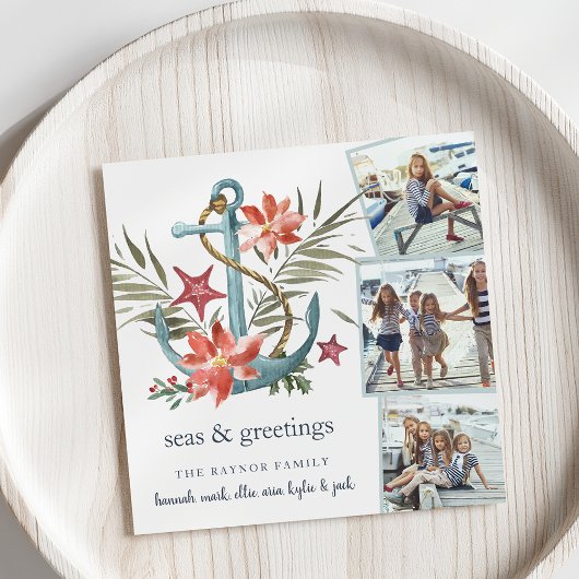 Seaside | Square Holiday Photo Collage Kaart