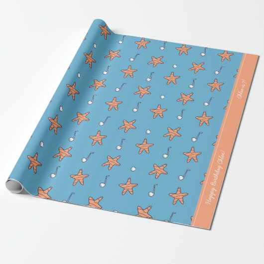 Seaside Stars en Muzieknoten Happy Birthday Cadeaupapier (Uitgerold)