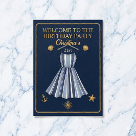 Seaside Stripes Celebration Birthday Poster