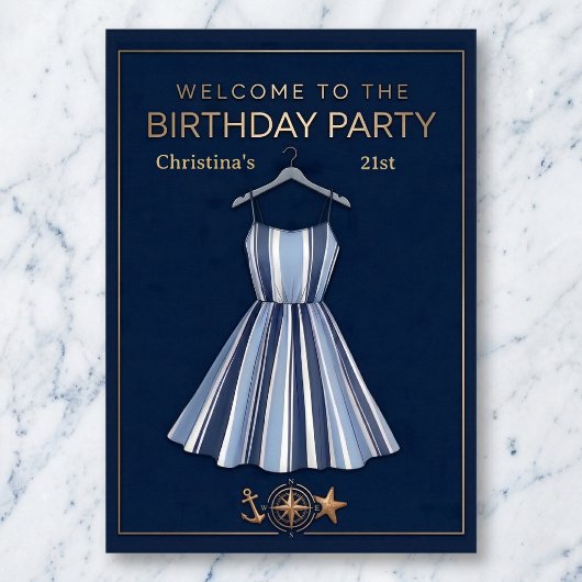 Seaside Stripes Celebration Birthday Poster