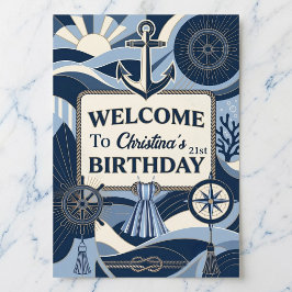 Seaside Stripes Celebration Birthday Poster