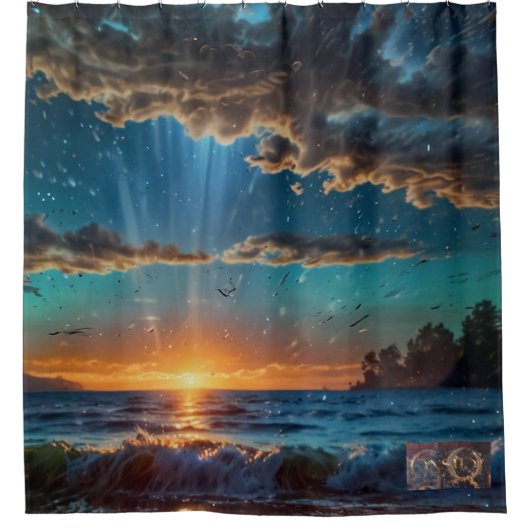 Seaside Sunrise Douchegordijn (Voorkant)