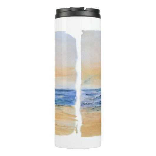 Seaside Sunrise - Waterverf Zeegezicht Schilderen  Thermosbeker (Achterkant)