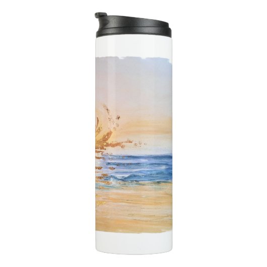 Seaside Sunrise - Waterverf Zeegezicht Schilderen  Thermosbeker (Geroteerd rechts)