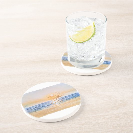 Seaside Sunrise - Waterverf Zeegezicht Schilderen  Zandsteen Onderzetter (Zijkant)