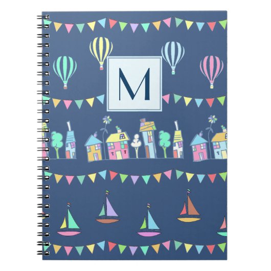 Seaside Town Sail Boats and Bunting Monogram Notitieboek (Voorkant)