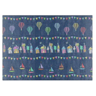 Seaside Town Sail Boats and Bunting Pattern Blue Snijplank