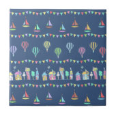 Seaside Town Sail Boats and Bunting Pattern Blue Tegeltje (Voorkant)