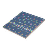 Seaside Town Sail Boats and Bunting Pattern Blue Tegeltje (Zijkant)
