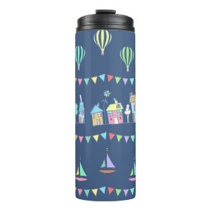 Seaside Town Sail Boats and Bunting Pattern Blue Thermosbeker