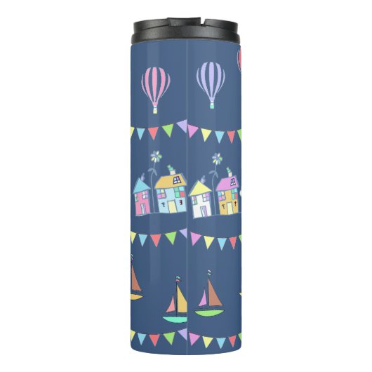 Seaside Town Sail Boats and Bunting Pattern Blue Thermosbeker (Achterkant)