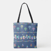 Seaside Town Sail Boats and Bunting Pattern Blue Tote Bag (Achterkant)