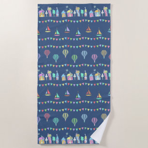 Seaside Town Sail Boats and Bunting Pattern Strandlaken