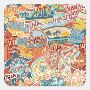Seaside Vacation Waikiki Bay Hawaii Vierkante Sticker