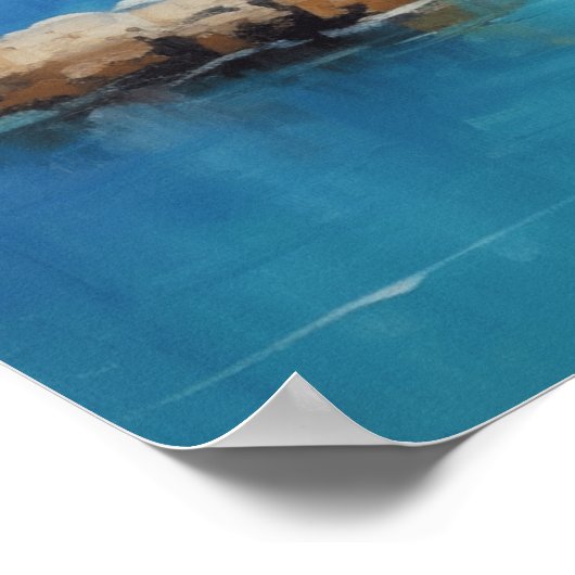 Seaside Village op de Cliffs Oil Painting Poster (Hoek)