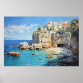 Seaside Village op de Cliffs Oil Painting Poster (Voorkant)