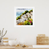 SEASIDE VILLAGE OUDE WERELD ARCHITECTUUR WATERVERF POSTER (Keuken)