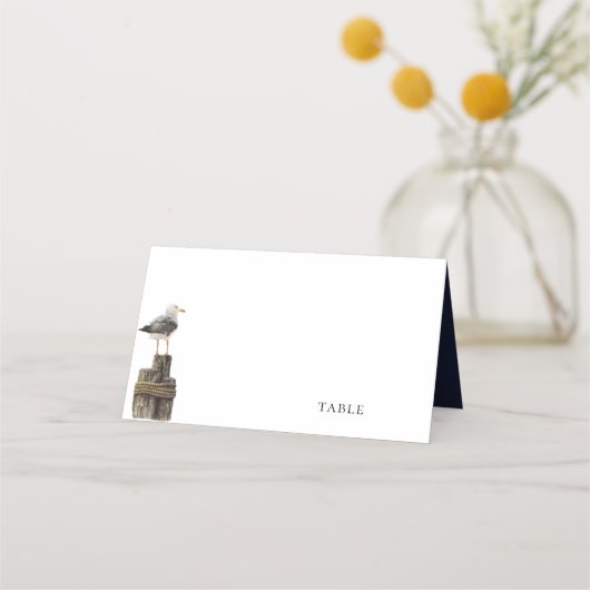 Seaside Waterverf Navy Blue Wedding Plaatskaartje (Voorkant)