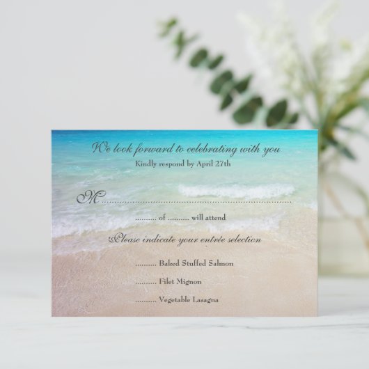 Seaside Weddenschap Reply Exact Guest Count Menu (Staand voorkant)