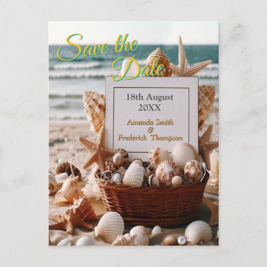 Seaside Wedding Feesten op het strand Aankondigingskaart (Voorkant)