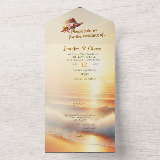 Seaside Wedding Feesten op het strand All In One Uitnodiging (Binnen)