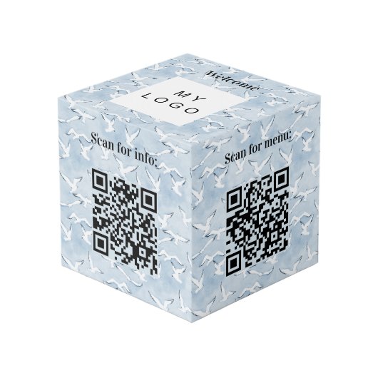 Seaside welkom bedrijf logo QR codes info tabel Kubus (Voorkant hoekig)