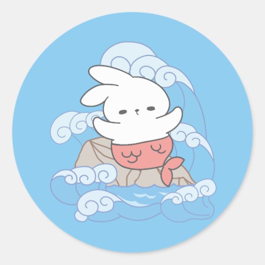 Seaside Whimsy Mer-Bunny Avontuur Ronde Sticker (Voorkant)
