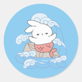 Seaside Whimsy Mer-Bunny Avontuur Ronde Sticker