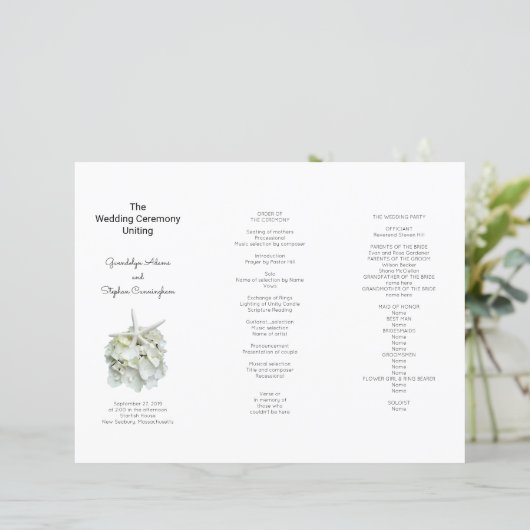 Seaside White Hydrangea n Starfish Wedding Program (Staand voorkant)