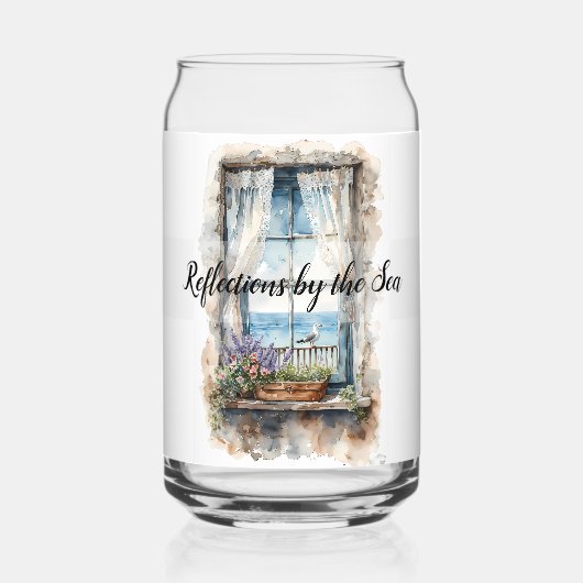 Seaside Window View Watercolor Coastal Scene Blikvorm Glas (Voorkant)