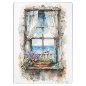 Seaside Window View Watercolor Coastal Scene Klembord (Achterkant)