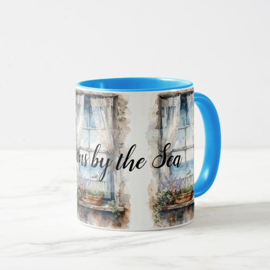 Seaside Window View Watercolor Coastal Scene Mok (Voorkant rechts)