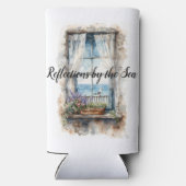 Seaside Window View Watercolor Coastal Scene Seltzer Blikjeskoeler (Achterkant)