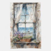 Seaside Window View Watercolor Coastal Scene Theedoek (Verticaal)