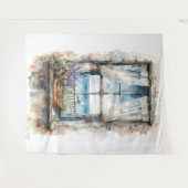 Seaside Window View Watercolor Coastal Scene Wandkleed (Voorkant (horizontaal))