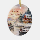 Seaside Winter Town Waterverf Kerstkunst Keramisch Ornament (Rechts)