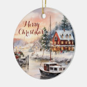 Seaside Winter Town Waterverf Kerstkunst Keramisch Ornament (Links)