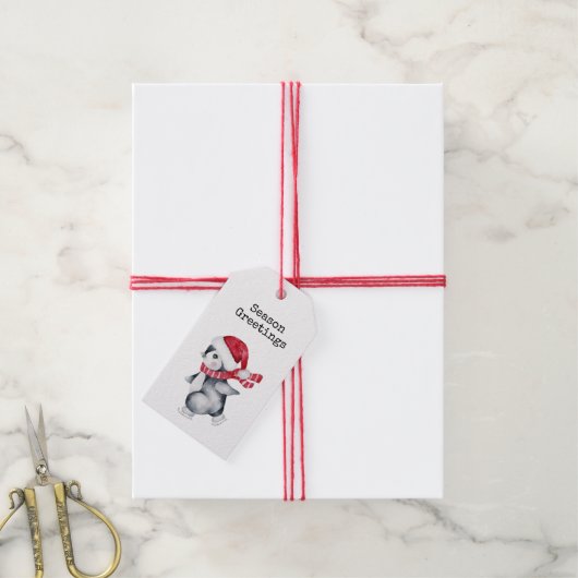 Season Greetings Penguin Cadeaulabel (Met Touw)