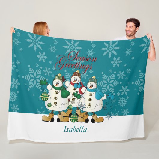 Season Greetings Snowmen Buddies | Kerstmis Fleece Deken (In situ)