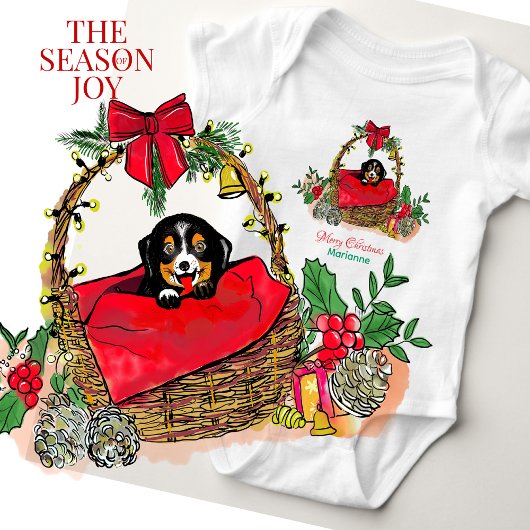Season of Joy Cute Puppy In A Basket Cartoon 1 Romper