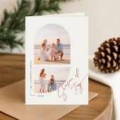 Season of Joy Elegant Script  Family Photo Folded Feestdagen Kaart