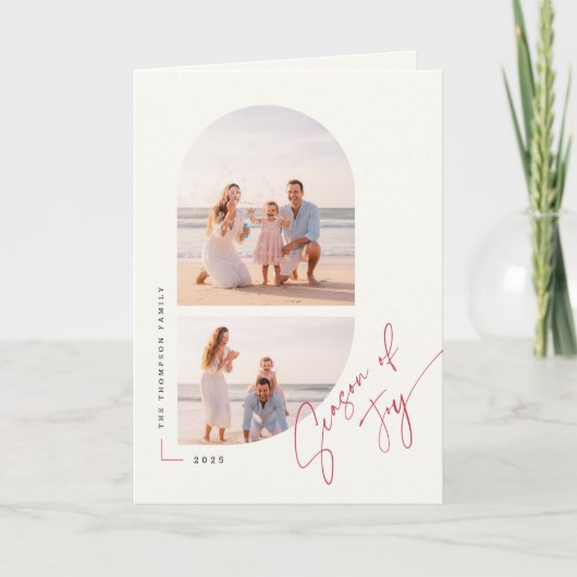 Season of Joy Elegant Script  Family Photo Folded Feestdagen Kaart (Voorkant)