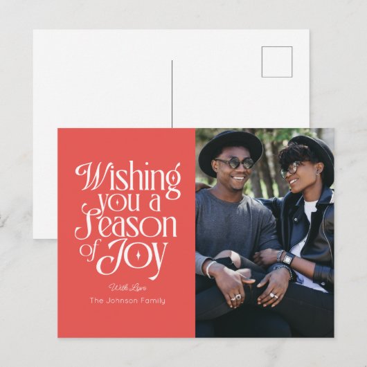 Season of Joy Holiday Photo Post Card Personalized Briefkaart (Voorkant / Achterkant)