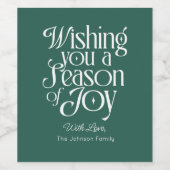 Season of Joy Holiday Wine Label Personalized Wijn Etiket (Enkel label)